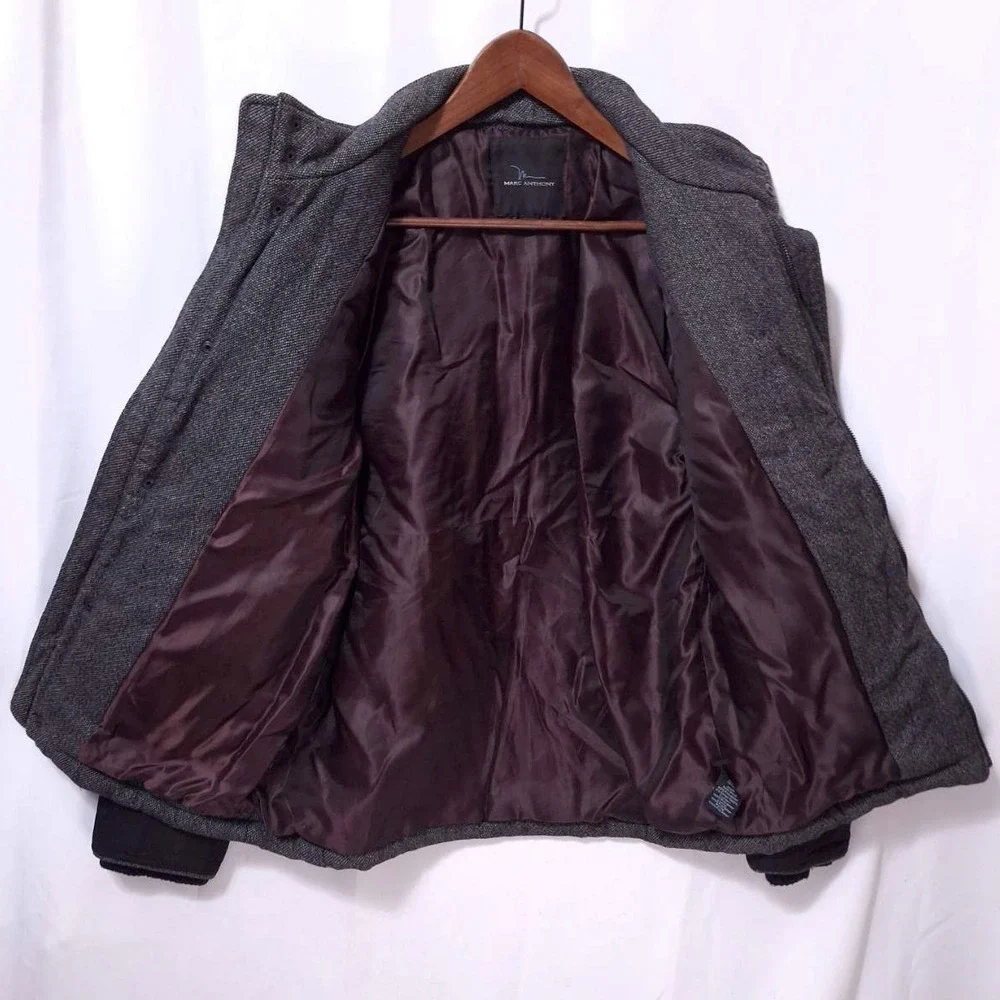 Marc Anthony Wool‎ Quilted Field Jacket Coat Mens S Ribbed Cuff Full Zip Snap